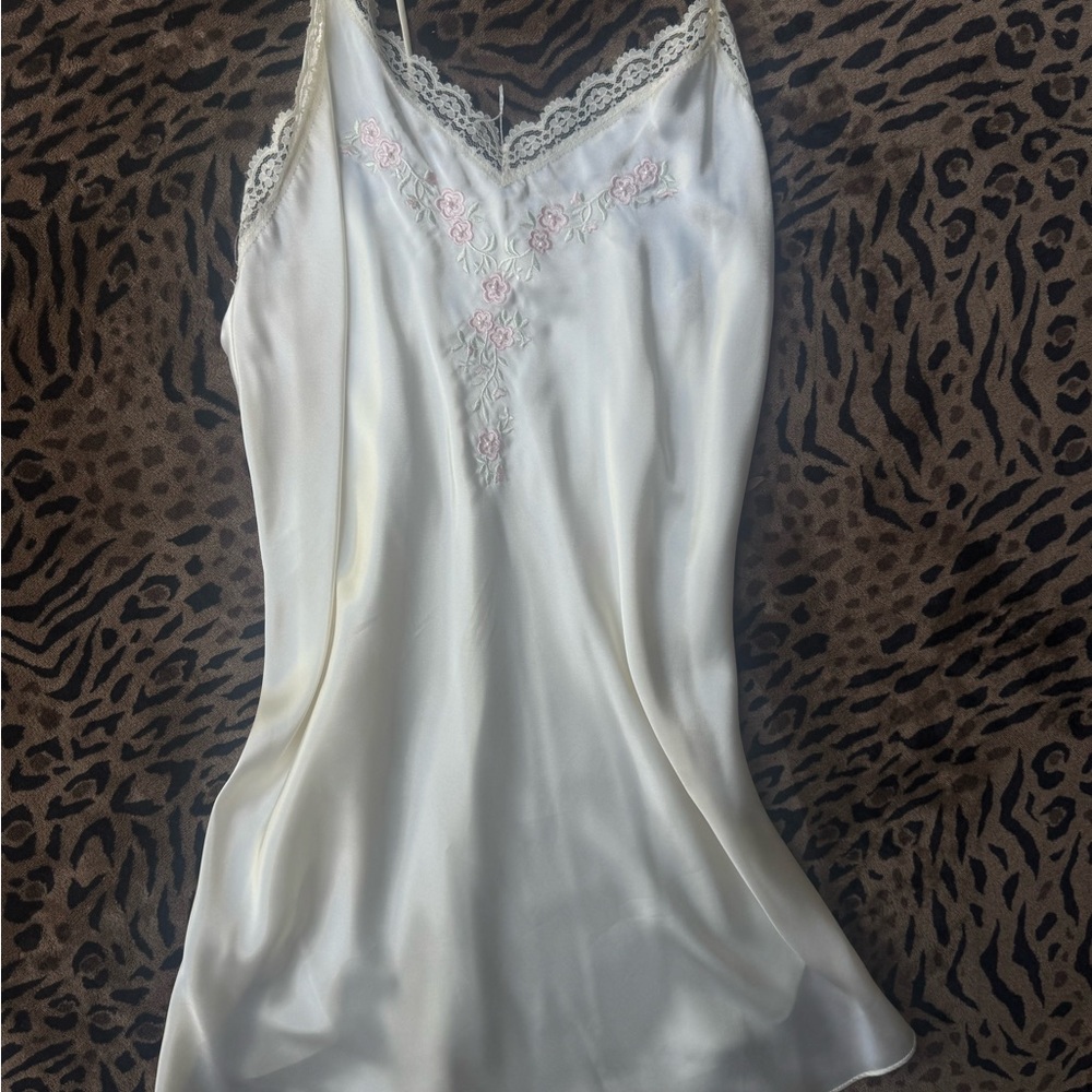Cream Lace Trim Chemise Silky Sleepwear